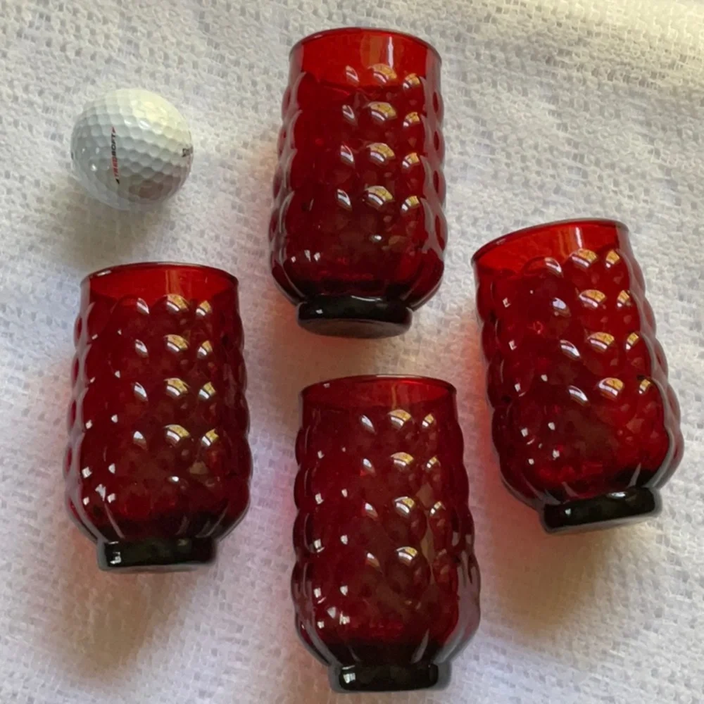 Vintage Anchor Hocking Royal Ruby Red Bubble Small Juice Glasses 6 OZ Set of 4